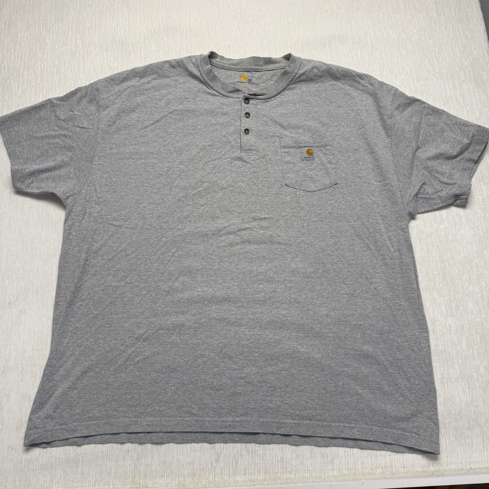Carhartt Henley T-Shirt Mens 4XL Grey Relaxed Fit Pocket Short Sleeve Workwear